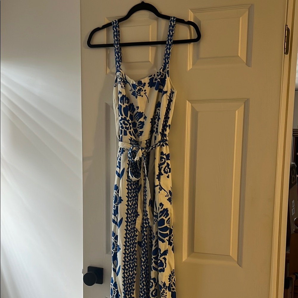 Vici Blue and Cream Sleeveless Jumpsuit